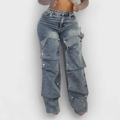 Fashion Button-Detail Loose Jeans