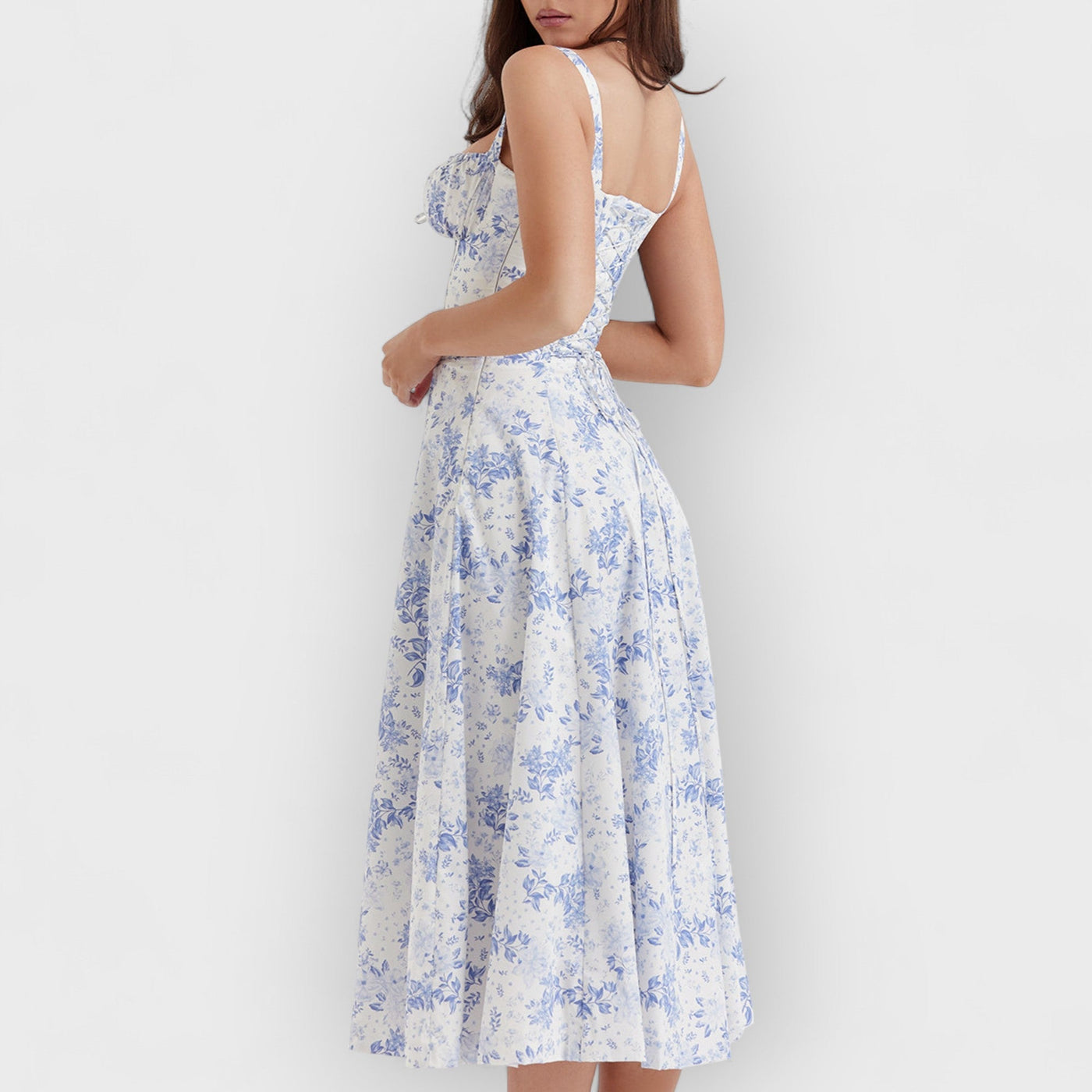 Rose Print Herringbone Slip Dress