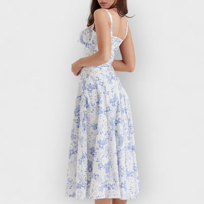 Rose Print Herringbone Slip Dress