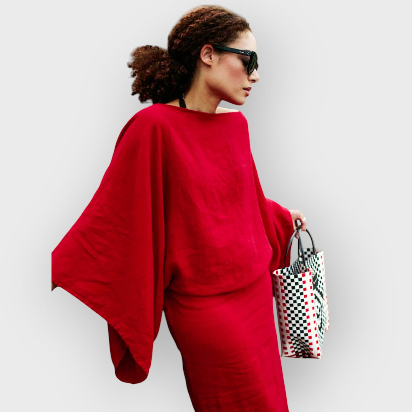 Crimson Linen Breeze Kimono Dress