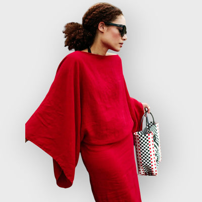 Crimson Linen Breeze Kimono Dress
