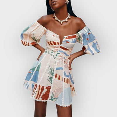 Modern Sophisticated Art Graffiti Floral Print Mini Dress