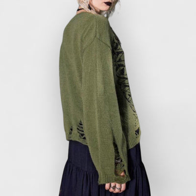 Halloween Skeleton Dark Style Ripped Long Sleeve Sweater