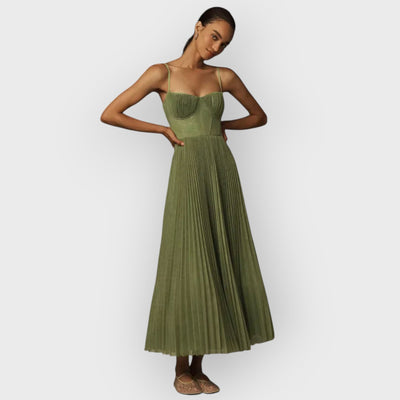 Bustier Pleated Tulle Fit & Flare Midi Dress