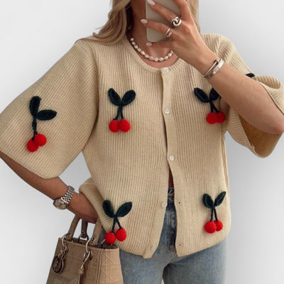 Cute V-Neck Cherry Decoration Sweater Cardigan