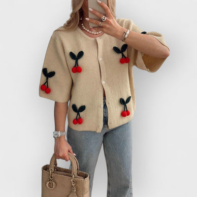 Cute V-Neck Cherry Decoration Sweater Cardigan