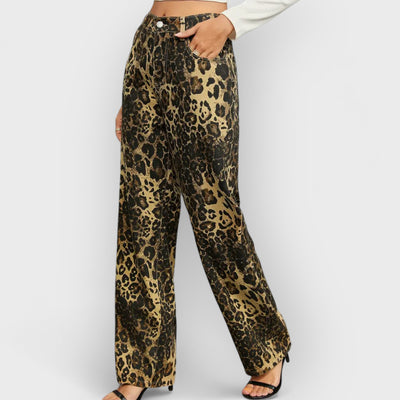 Fall Leopard Print Straight-Leg Jeans