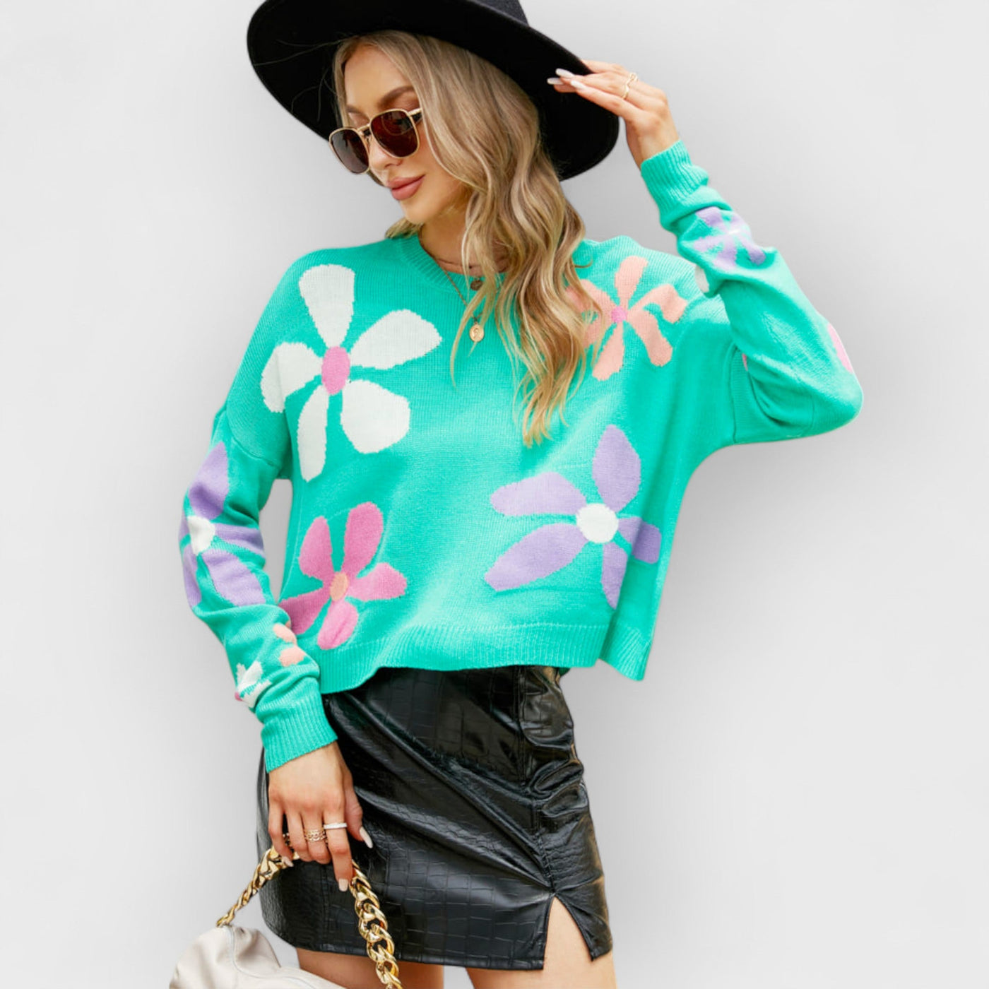 Sweet Floral Loose Crewneck Sweater