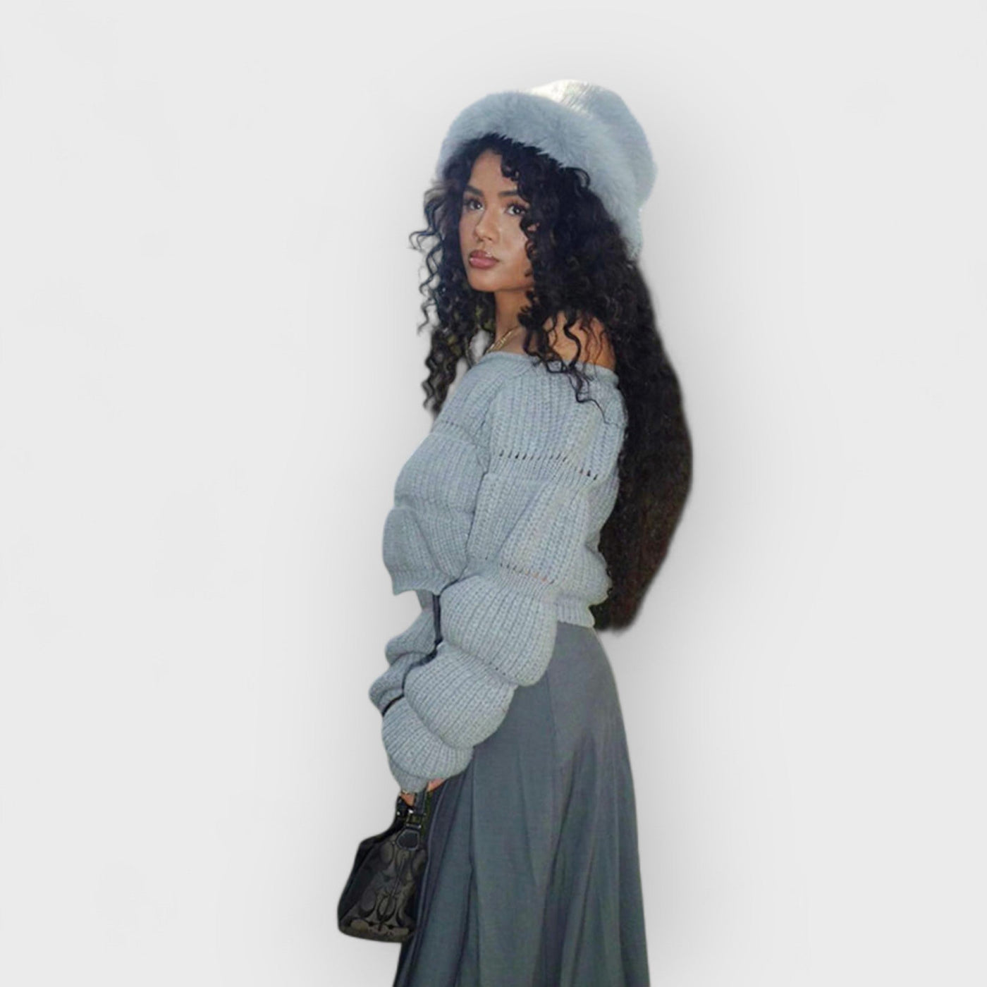 Street Style Lantern Sleeve Crop Sweater
