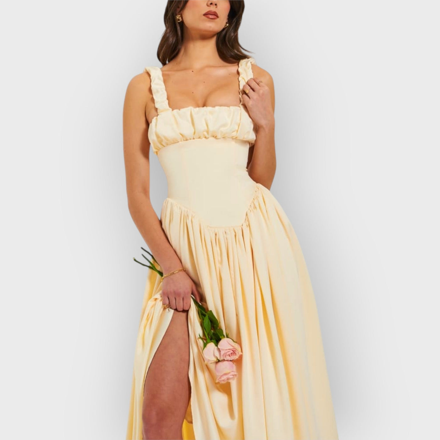 Noreen Pleated Strap Puffy Maxi Dress