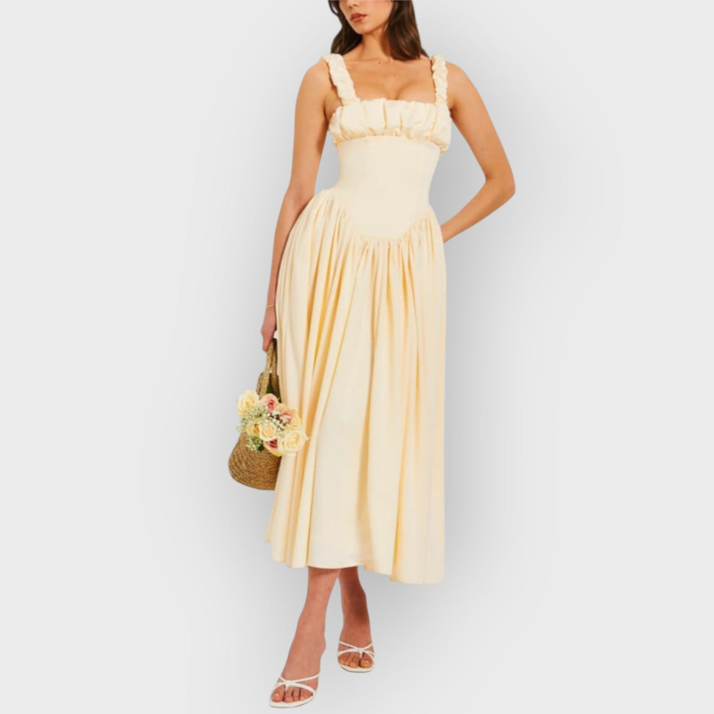 Noreen Pleated Strap Puffy Maxi Dress