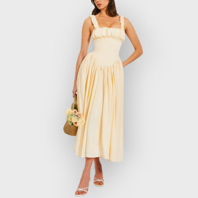 Noreen Pleated Strap Puffy Maxi Dress