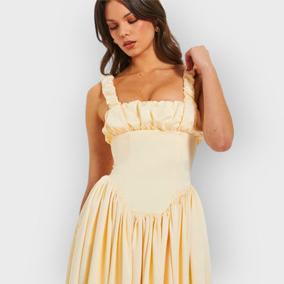 Noreen Pleated Strap Puffy Maxi Dress