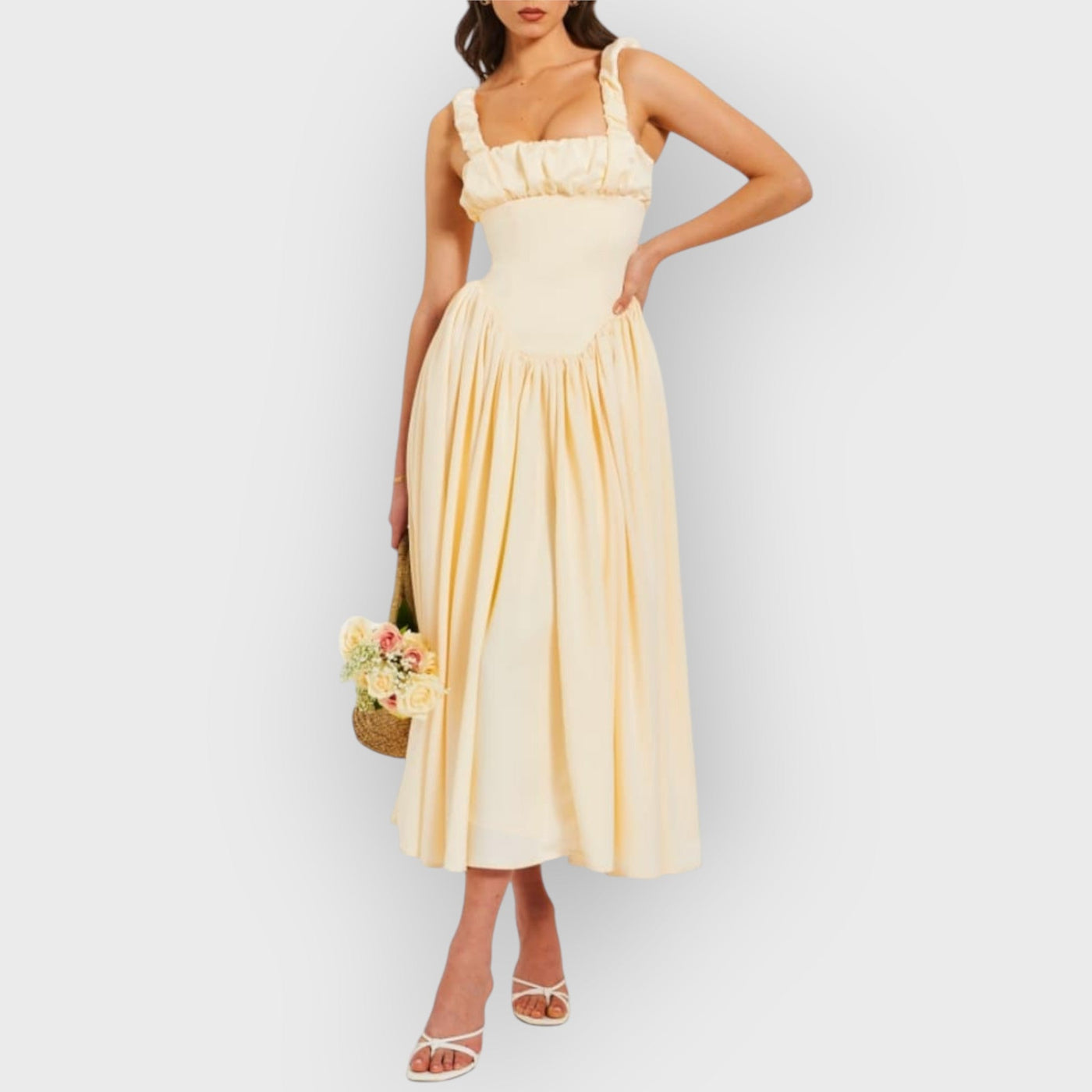 Noreen Pleated Strap Puffy Maxi Dress