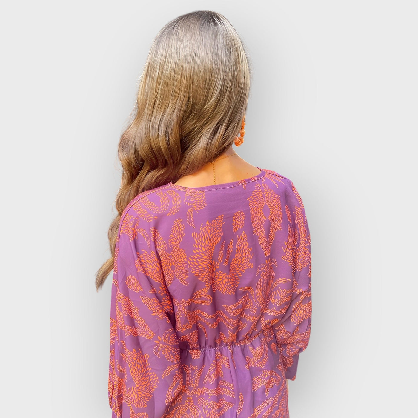 Blue Floral Midi Dress V-Neck Long Sleeve