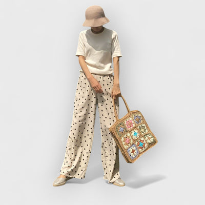 Colored Flower Woven Straw Bag