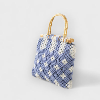 Bamboo Handle Two-Tone Woven Handbag