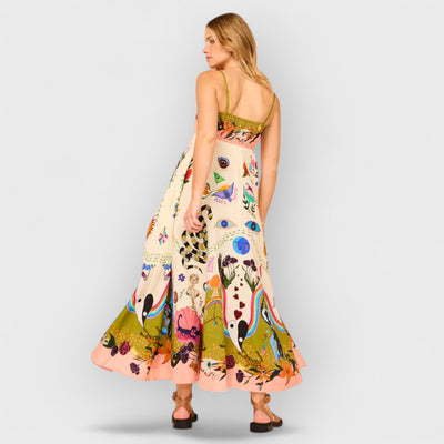 Unique Holiday Print Halter Back Pocket Maxi Dress