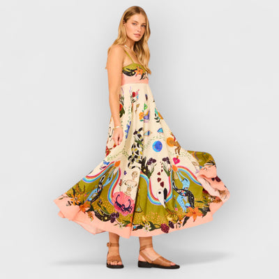 Unique Holiday Print Halter Back Pocket Maxi Dress