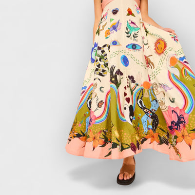 Unique Holiday Print Halter Back Pocket Maxi Dress