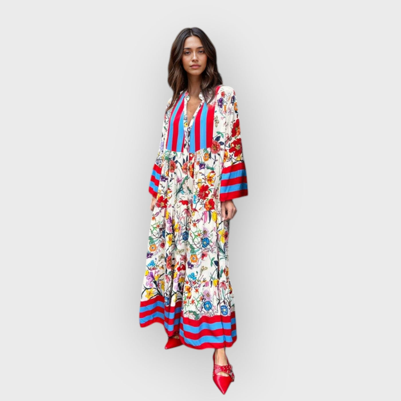 Resort Floral Print Bell Sleeve Maxi Dress