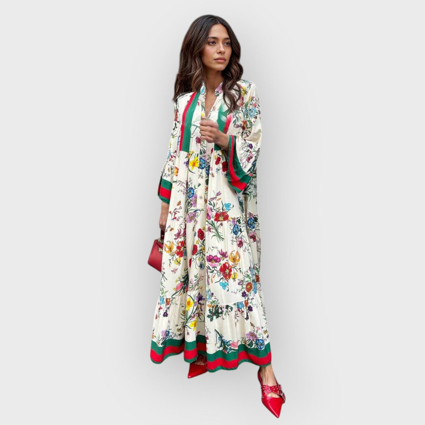 Resort Floral Print Bell Sleeve Maxi Dress