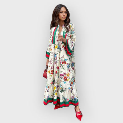 Resort Floral Print Bell Sleeve Maxi Dress