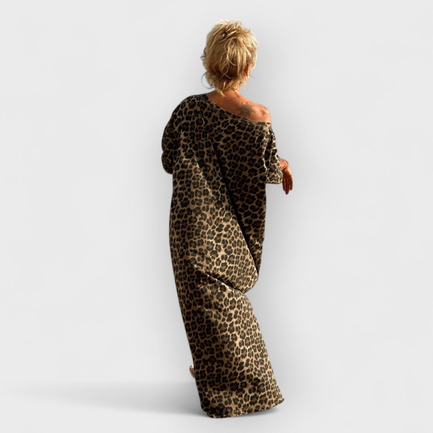 Camel Leopard Oversize Long Sleeve Dress
