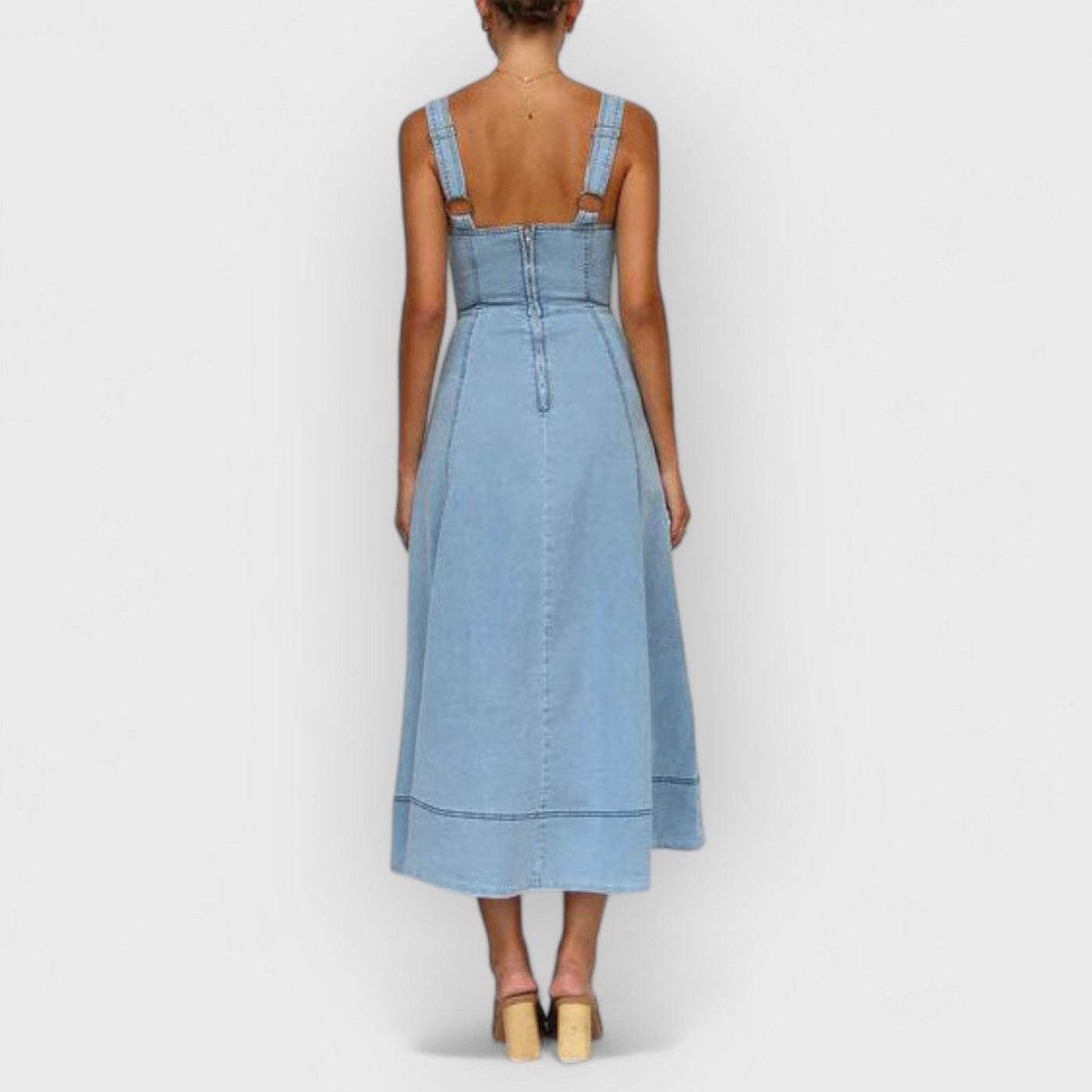 Denim Suspender Casual Button Midi Dress