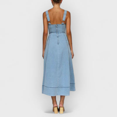 Denim Suspender Casual Button Midi Dress