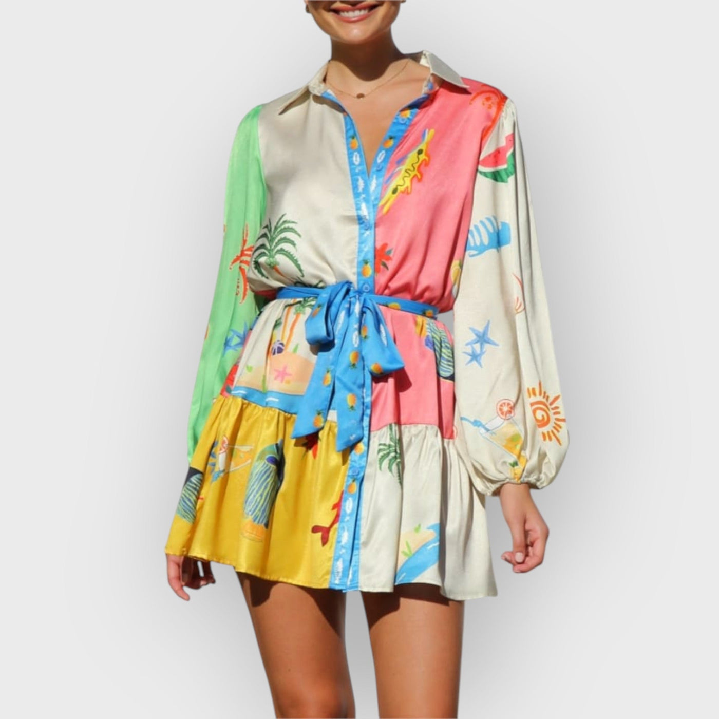 Multi-Coloured Print Mini Dress