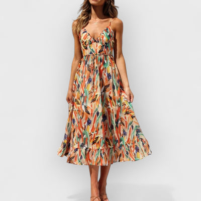 Floral Ruffle-Trim Midi Tank Dress