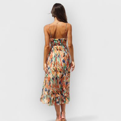 Floral Ruffle-Trim Midi Tank Dress