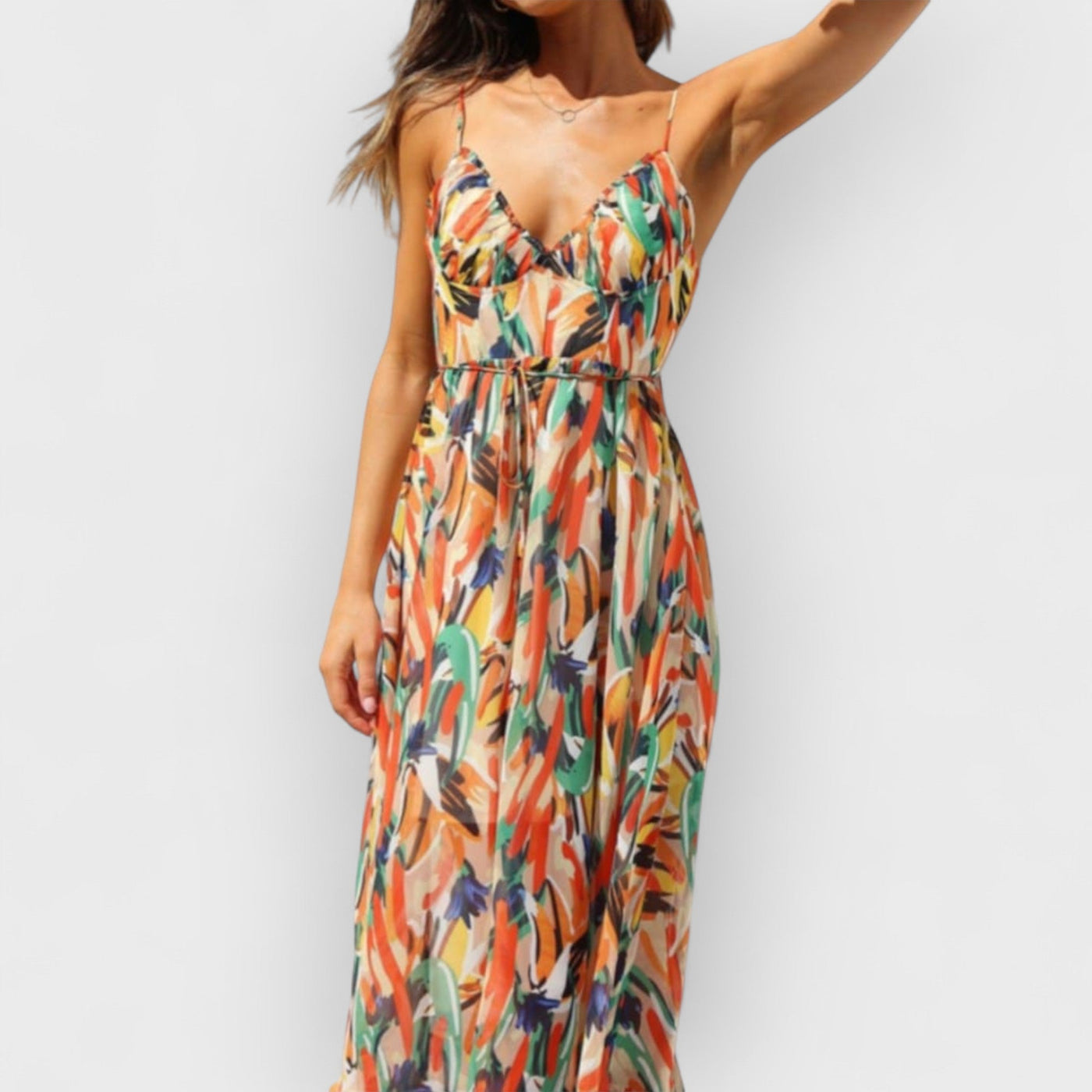 Floral Ruffle-Trim Midi Tank Dress