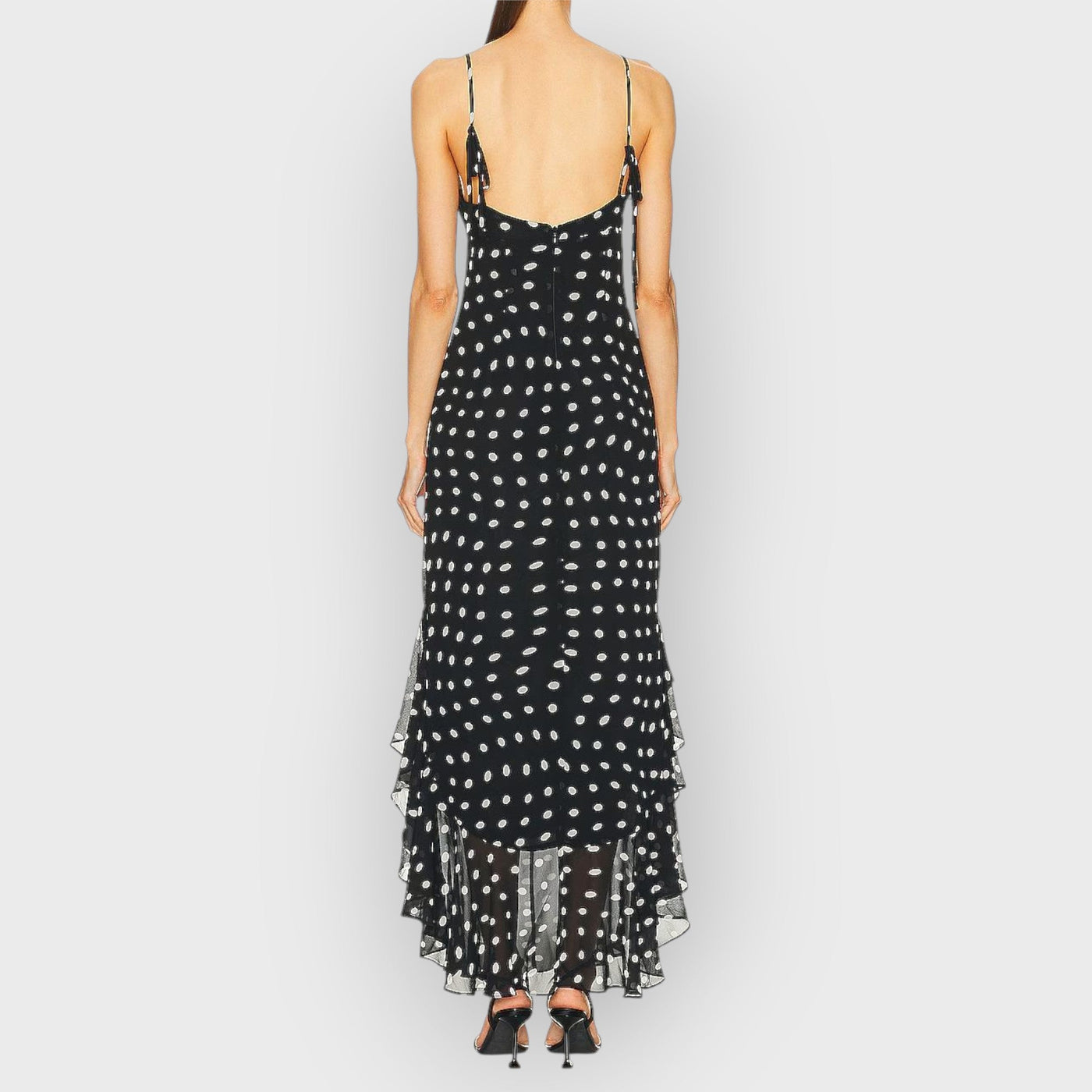 Black And Cream Polka Dot Ruffle Maxi Dress