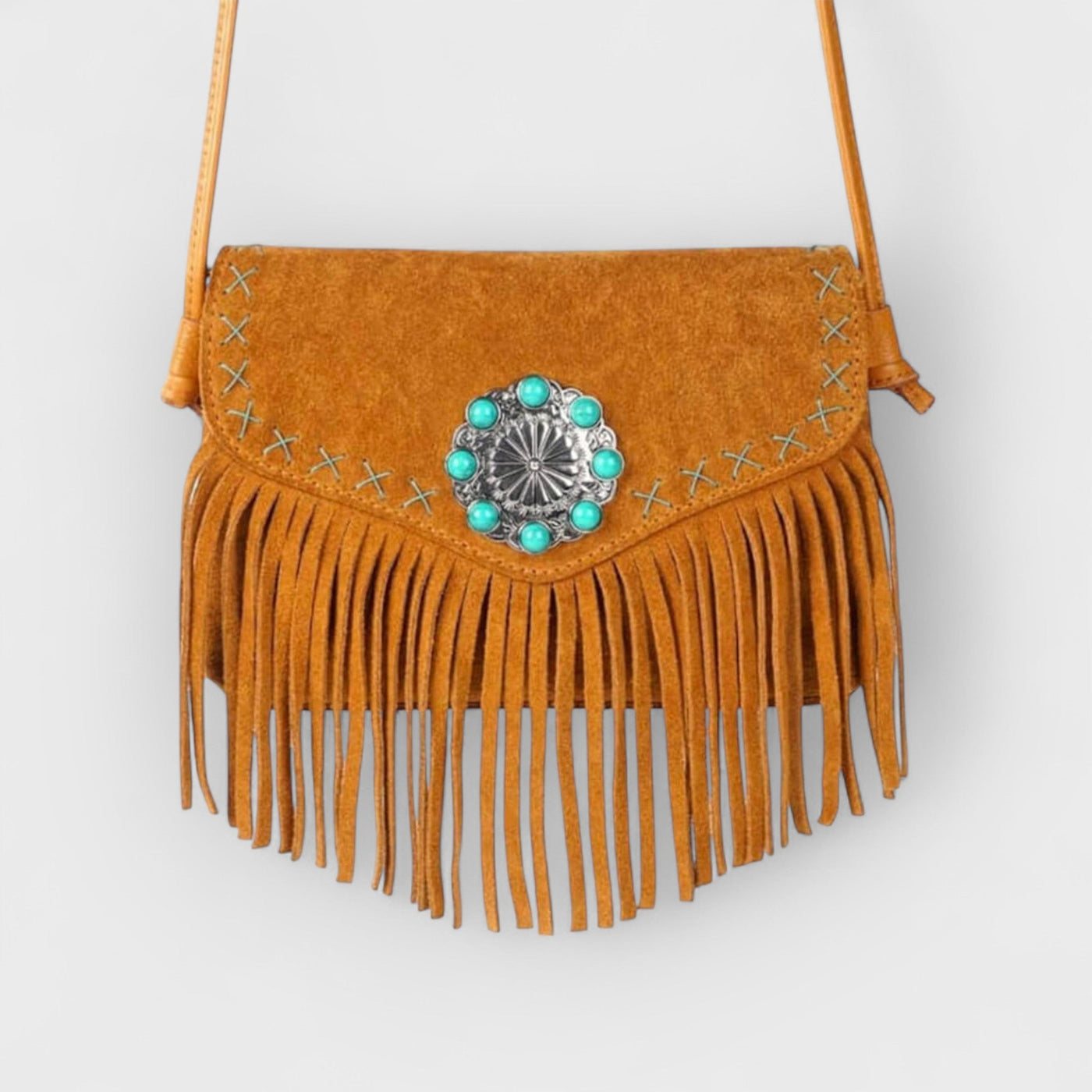 Turquoise Concho Magnetic Closure Flap Leather Bag