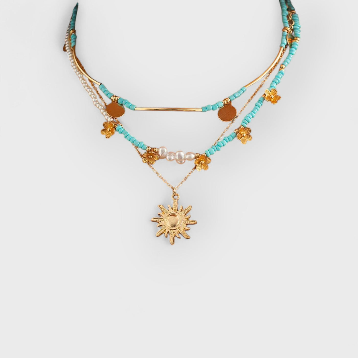 3pcs Sun & Floral Faux Pearl Beaded Necklace