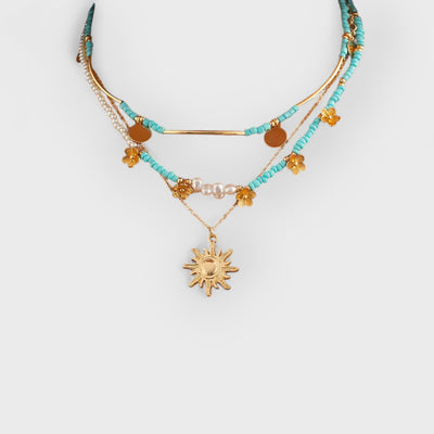 3pcs Sun & Floral Faux Pearl Beaded Necklace