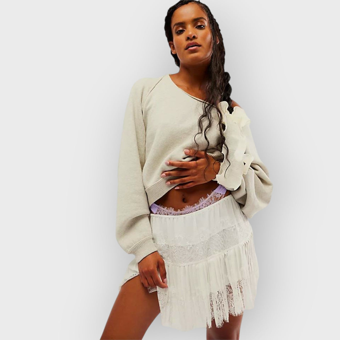 Oversized Knit Batwing Sweater & Ruffled Mini Skirt Set