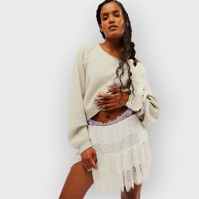 Oversized Knit Batwing Sweater & Ruffled Mini Skirt Set