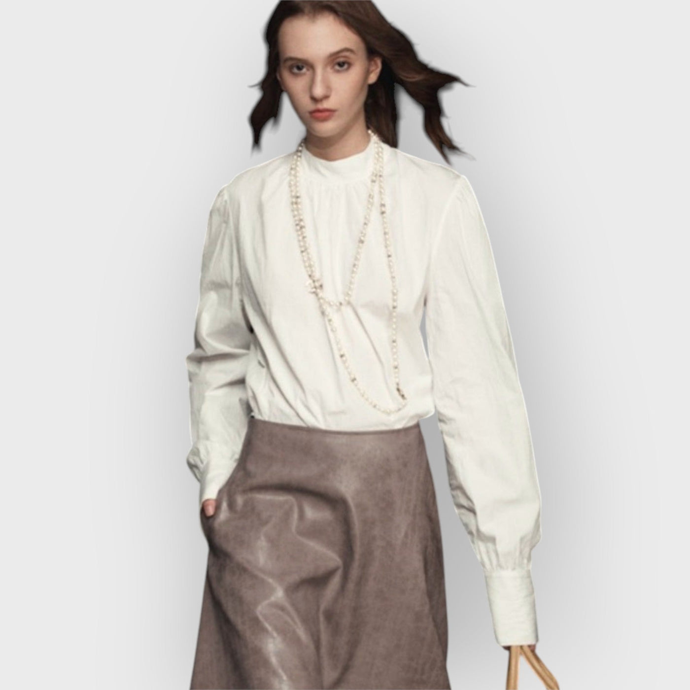 Mock Neck Puff Sleeve Blouse