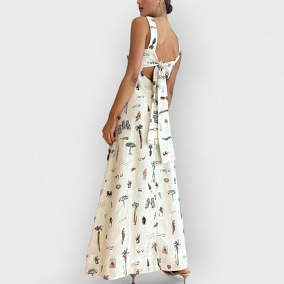 Fashionable Personalized Graffiti Suspender Sexy Backless Maxi Dress