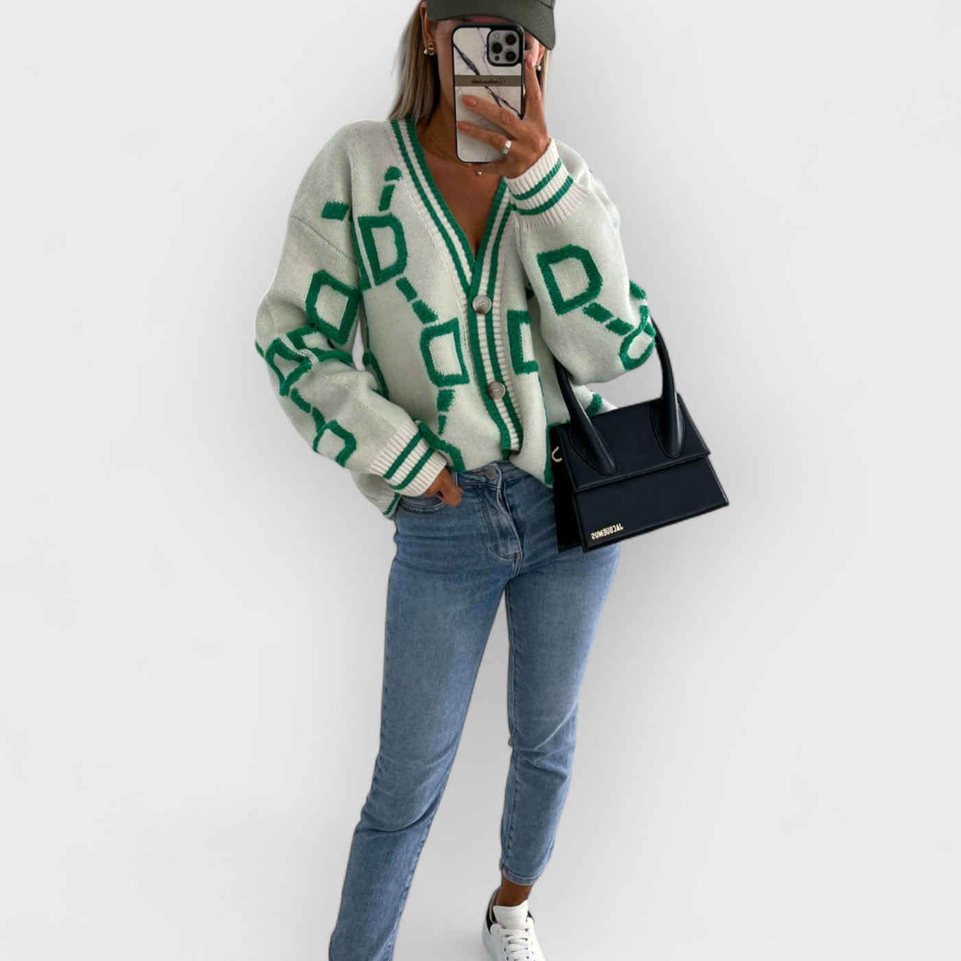 V-Neck Casual Color Contrast Knit Cardigan