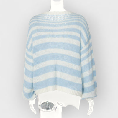 Blue White Contrast Striped Sweater