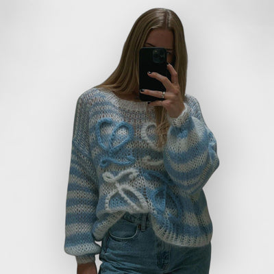 Blue White Contrast Striped Sweater
