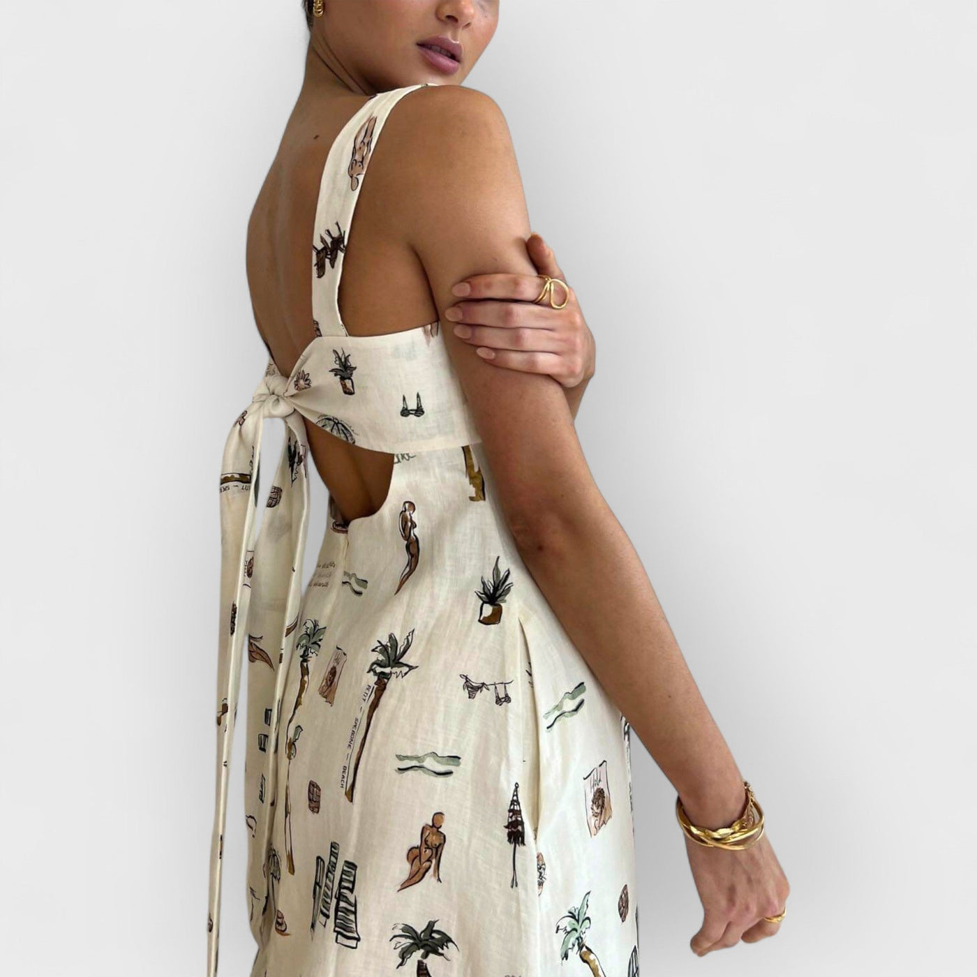 Fashionable Personalized Graffiti Suspender Sexy Backless Maxi Dress