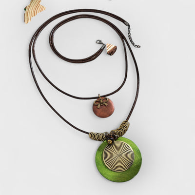 Wooden Disc Beaded Long Necklace