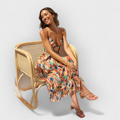 Floral Ruffle-Trim Midi Tank Dress