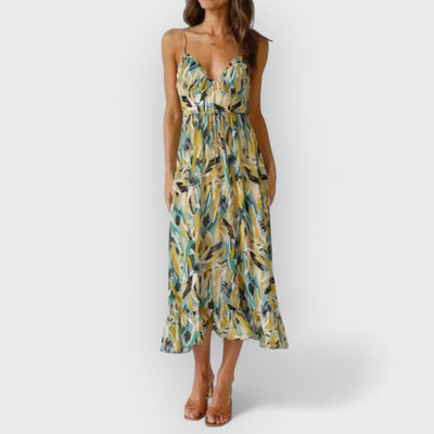 Floral Ruffle-Trim Midi Tank Dress