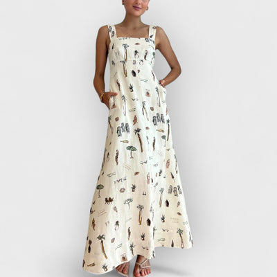 Fashionable Personalized Graffiti Suspender Sexy Backless Maxi Dress